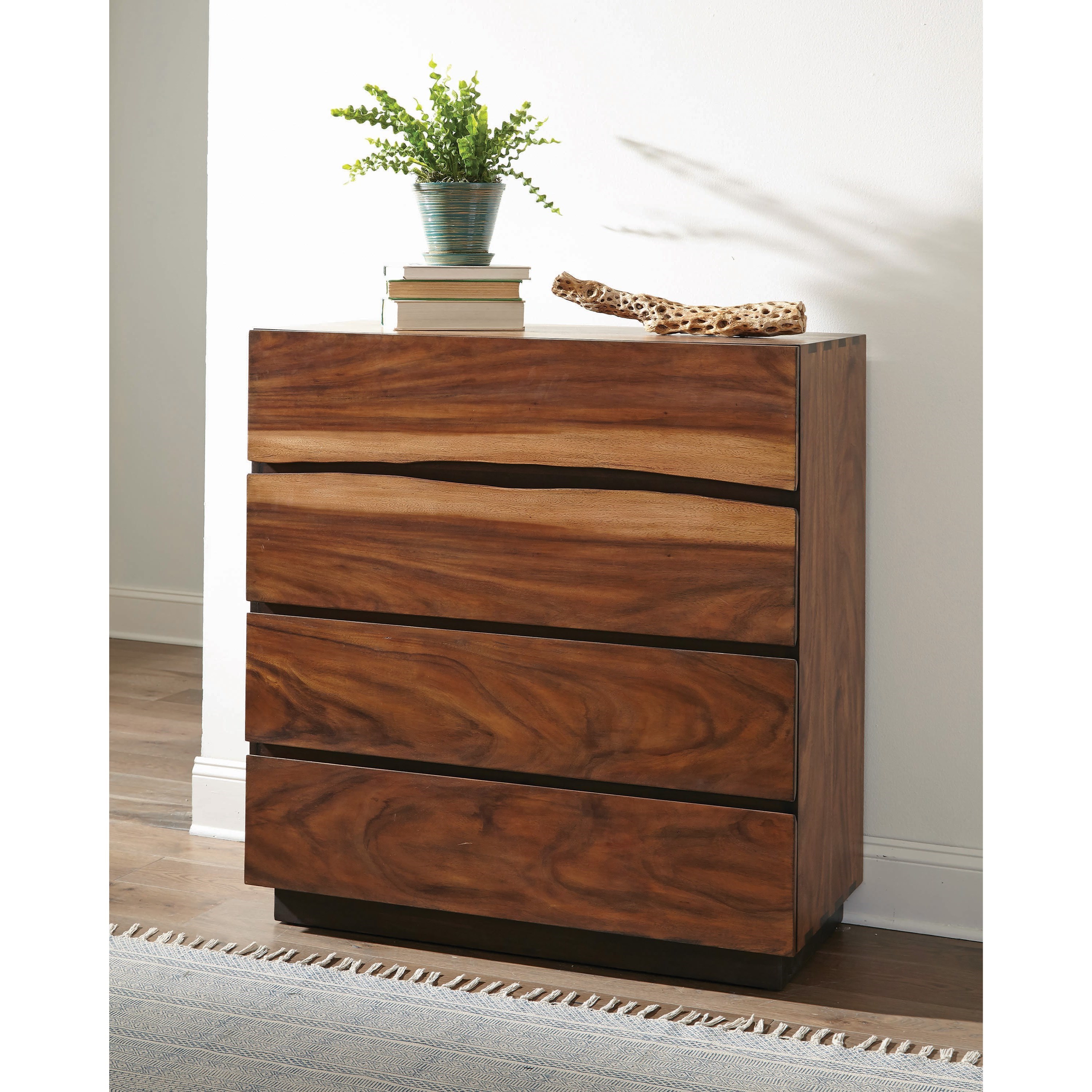Coaster Winslow Rustic 4 Drawer Chest with Live Edge Look and Felt